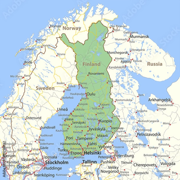 Obraz Finlandia-Kraje-Świata-Mapa wektorowa-A