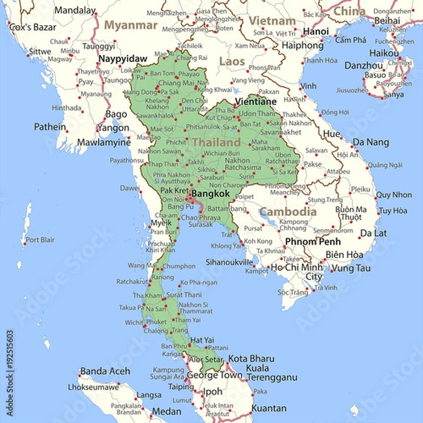 Obraz Tajlandia-Kraje-Świata-Mapa wektorowa-A