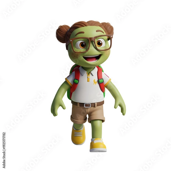 Fototapeta 陽気な緑色の人形が元気に歩く姿