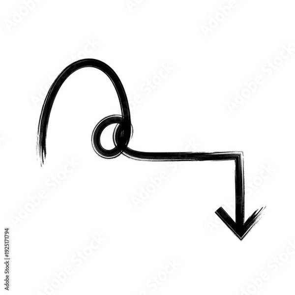 Obraz 黒い矢印が曲線を描き、下向きを示す