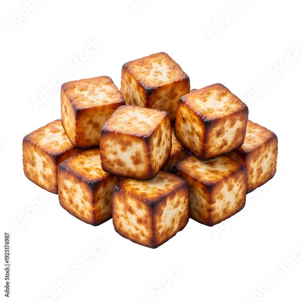 Fototapeta 美味しそうな豆腐キューブ、黄金色に輝く料理