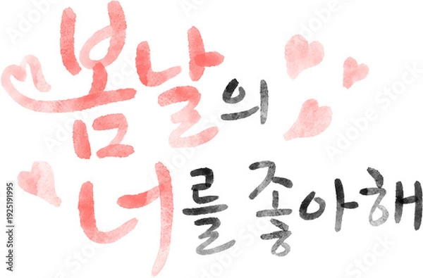 Fototapeta 봄날 핑크 브러시 캘리 타이틀