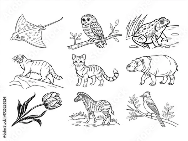 Obraz the animal bird and flower black vector bundle