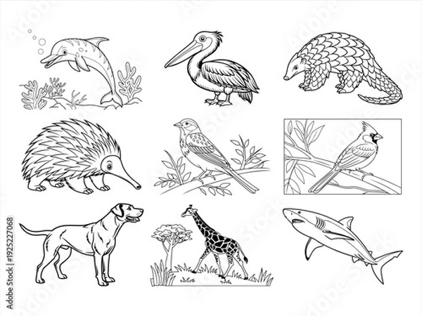 Obraz the animal bird and flower black vector bundle