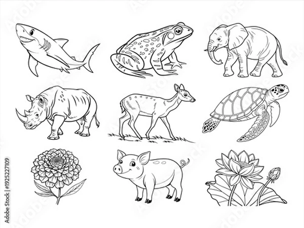 Obraz the animal bird and flower black vector bundle