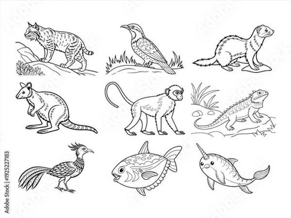 Obraz the animal bird and flower black vector bundle