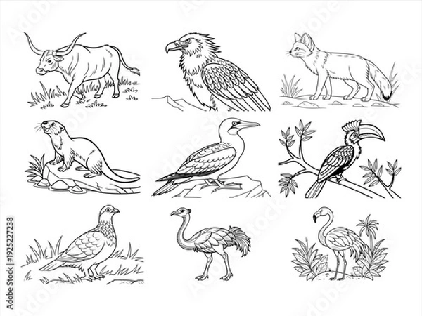 Obraz the animal bird and flower black vector bundle