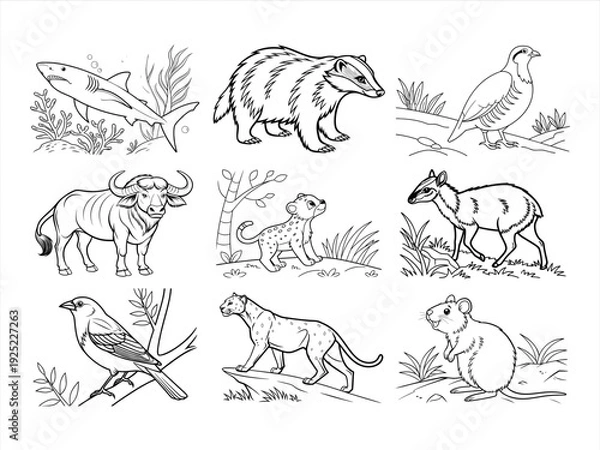 Obraz the animal bird and flower black vector bundle