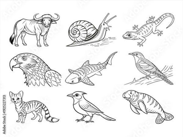 Obraz the animal bird and flower black vector bundle