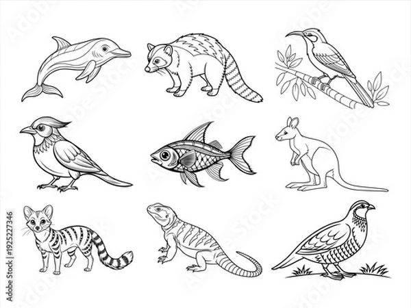 Obraz the animal bird and flower black vector bundle