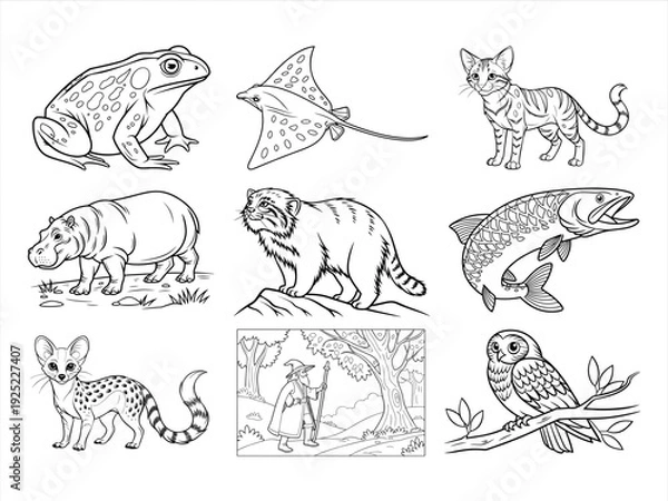 Obraz the animal bird and flower black vector bundle