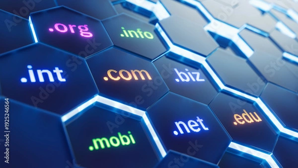Obraz Domain names - internet and web telecommunication concept. 3d rendering