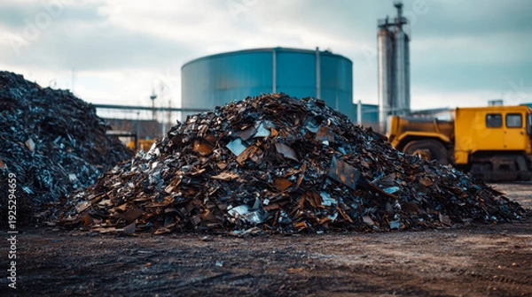Obraz The bulldozer will clean the waste dump. Waste processing plant