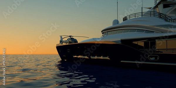 Fototapeta Extremely detailed and realistic high resolution 3D illustration of a luxury super yacht