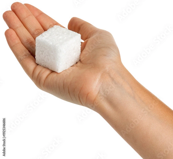 Obraz a hand holding a white sugar cube