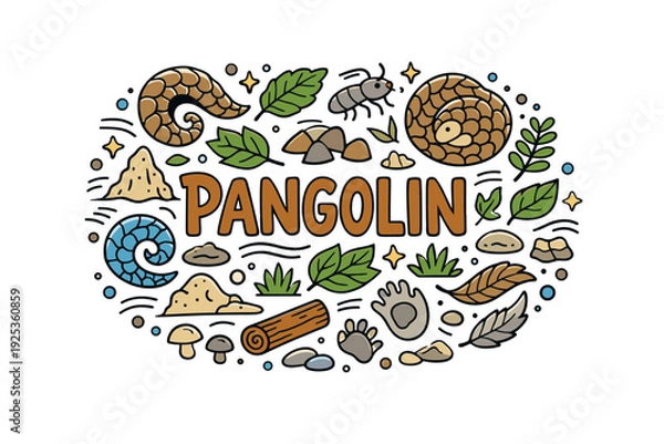 Obraz Colorful pangolin illustration with nature elements