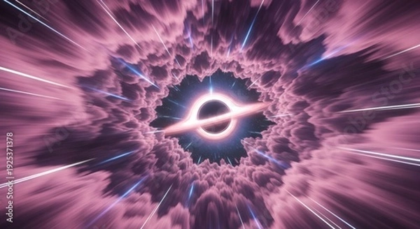 Obraz Purple Cosmic Cloud Tunnel with Rotating Black Hole Sci-Fi Background