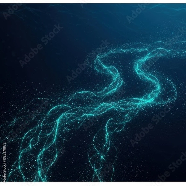 Obraz Abstract Teal Particle Flow Glowing Energy Stream Background