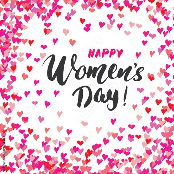 Fototapeta Happy Women's Day greeting card Hand lettering. Holiday grunge textured retro design vector illustration