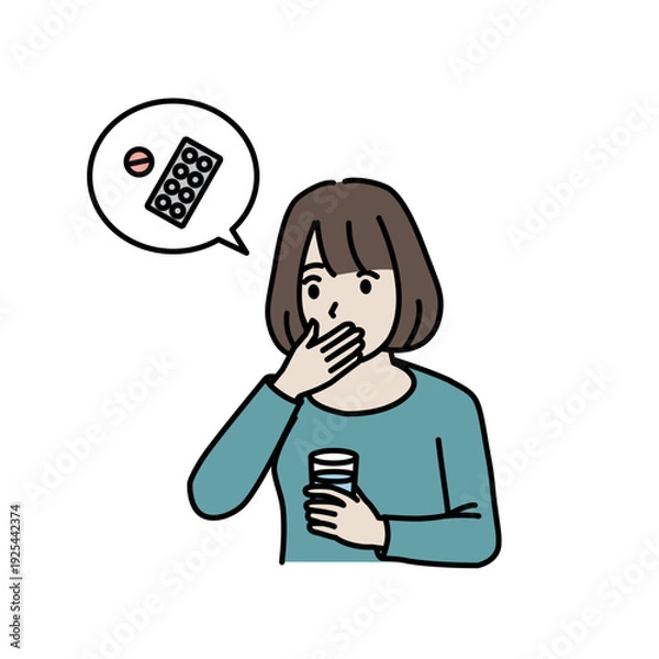 Fototapeta 薬を飲む女性のイラスト