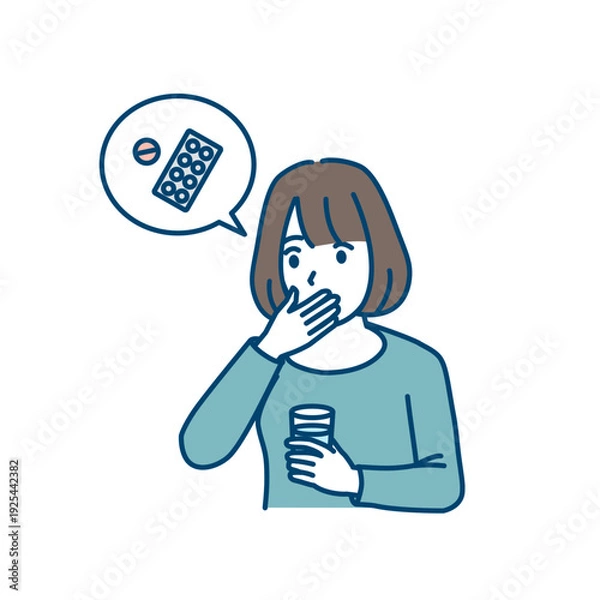 Fototapeta 薬を飲む女性のイラスト