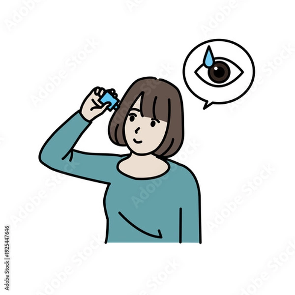 Obraz 点眼液、目薬をさす女性のイラスト