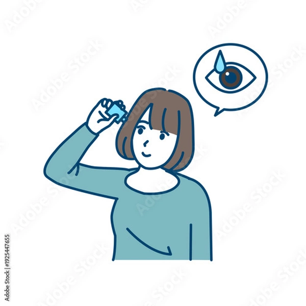 Fototapeta 点眼液、目薬をさす女性のイラスト