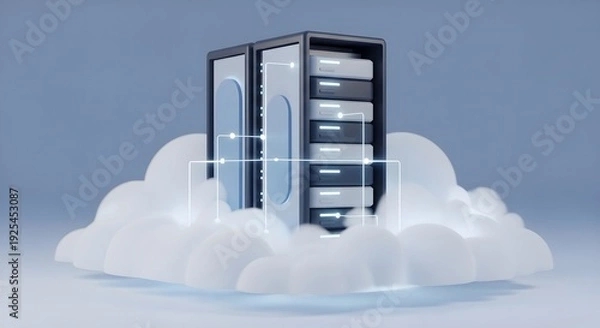 Fototapeta Cloud computing server rack data storage technology 3D illustration