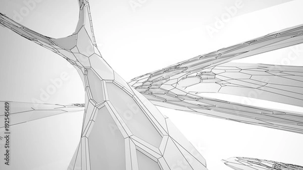 Obraz Abstract drawing white parametric interior  with window. Polygon colored drawing. 3D illustration and rendering.