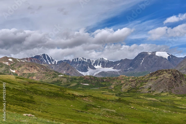 Obraz mountains glacier grass sky clouds