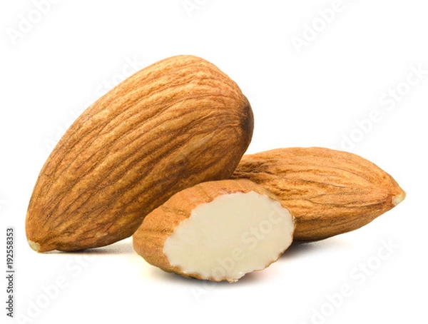 Fototapeta almonds isolated on white background.