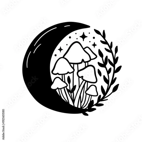 Obraz Magical moon mushroom illustration vector