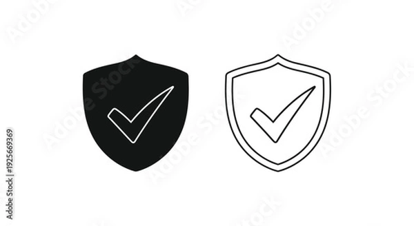 Obraz Two shield icons with checkmarks a solid black and a white outline