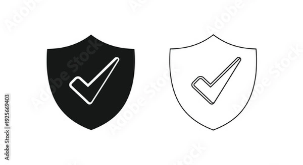 Obraz Black and white shield icons with checkmarks representing security and validation