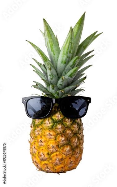 Obraz Pineapple wearing black sunglasses on transparent background