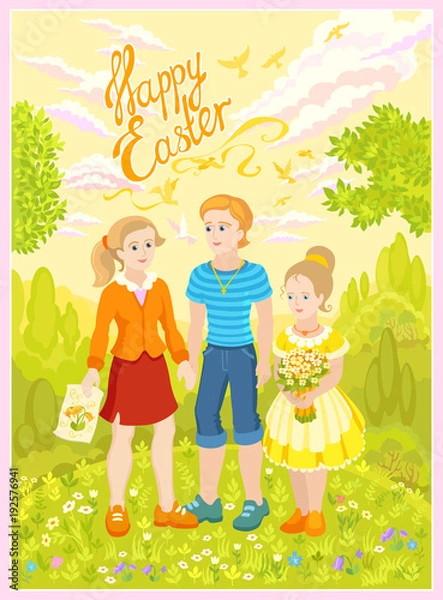 Obraz Happy Easter - children friends 