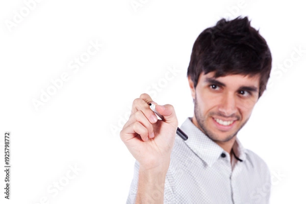 Obraz Man writing in a whiteboard with a pen