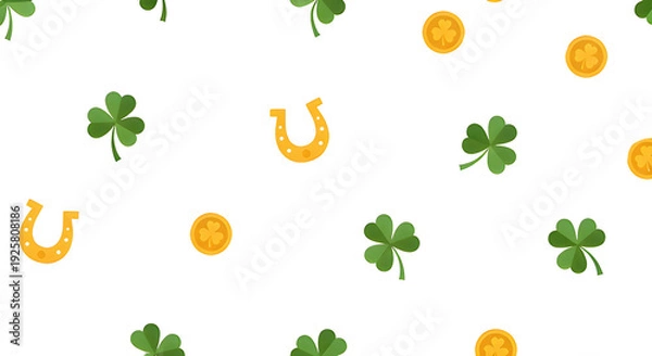 Obraz Lucky Icons Seamless Pattern with Shamrock