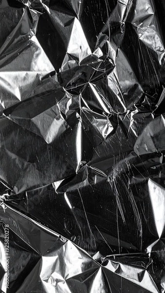 Obraz Silver crinkled material reflects light creating angular highlights and dark shadows