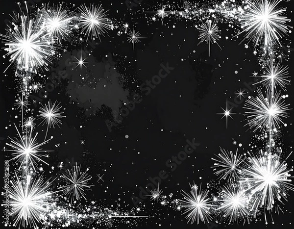 Obraz Sparkling stars frame a dark, abstract backdrop, creating a festive, celestial border