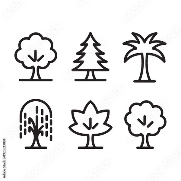 Obraz Different tree icons vector silhouette set for nature