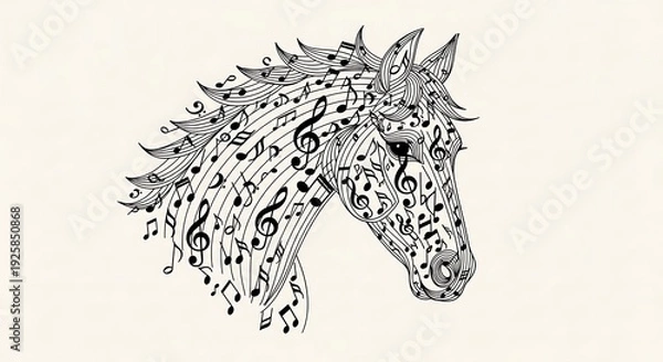 Obraz Elegant Line Art Horse with Musical Elements