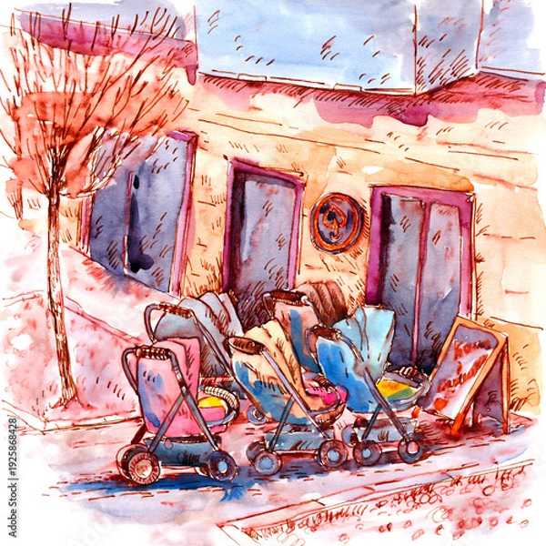 Obraz Stroller Row Outside Building