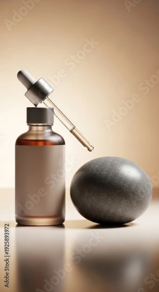 Obraz Serum bottle and stone on reflective surface
