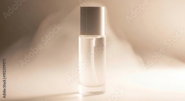 Obraz Clear bottle with silver cap on fabric surface