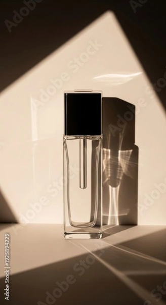 Obraz Luxury perfume bottle on table with dramatic shadows and light