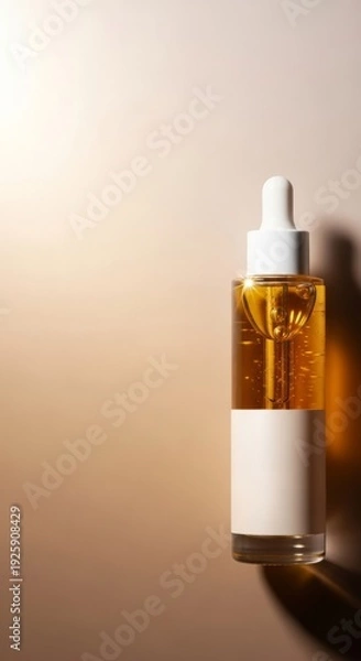 Obraz Serum Bottle with Dropper on Beige Background