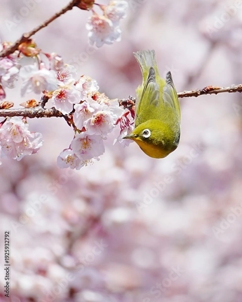 Obraz 可愛いメジロと寒桜