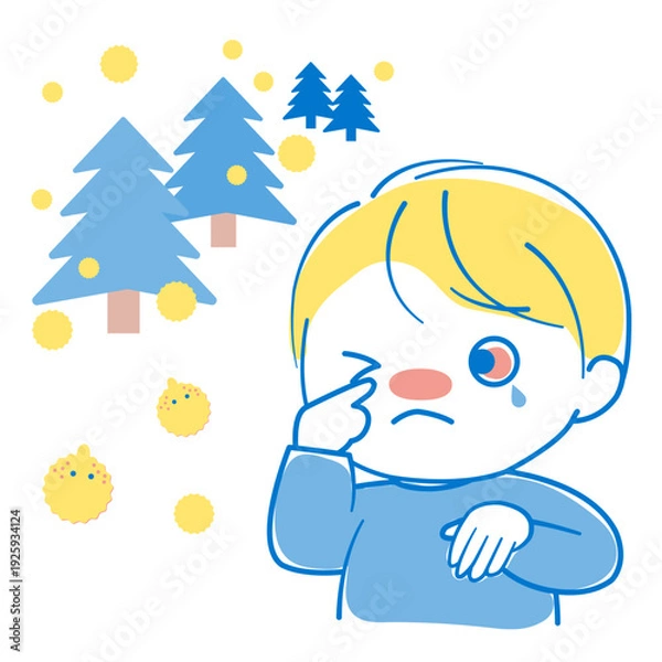 Obraz 花粉症で眼がかゆく充血している男の子