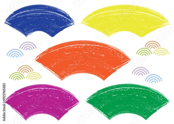 Obraz 手描き筆タッチの和風扇型フレーム/鮮やかセット